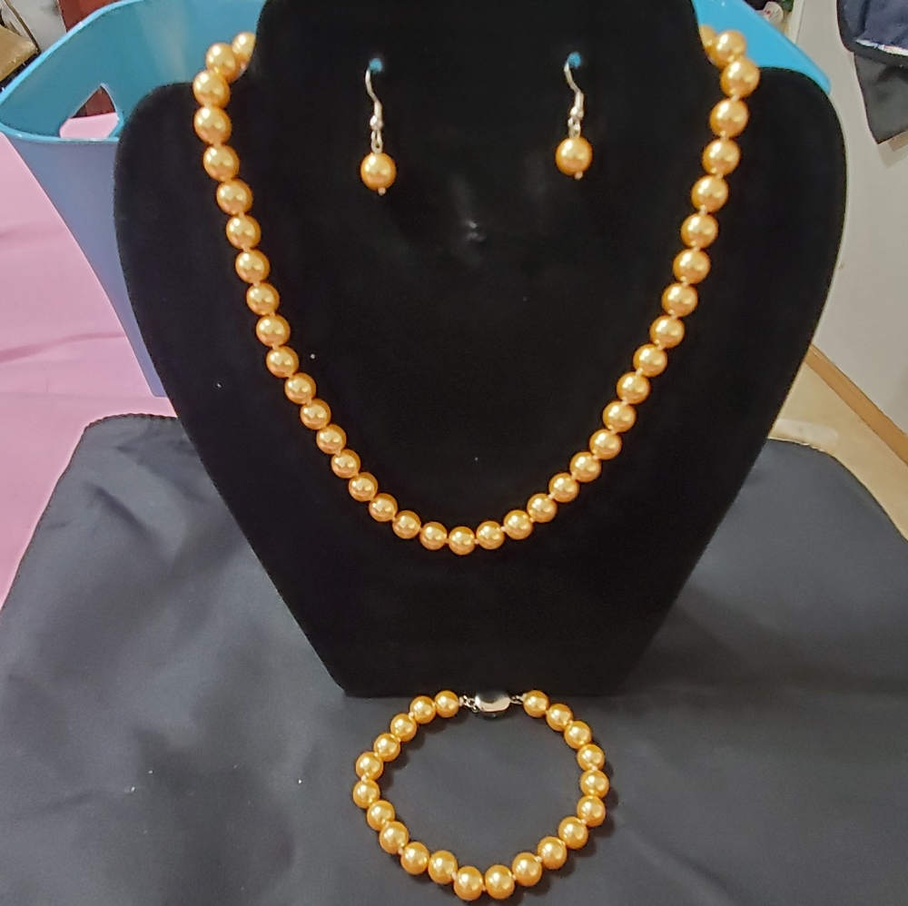 💥925 sterling silver 8mm Gold South Sea Shell Pearl Round Beads AAA